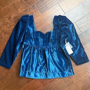 Hyacinth House NEW Sapphire Velvet Sweetheart Sue Long Sleeve Blouse Top Size M